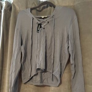 BRAND NEW Blue Grey criss cross cropped hoodie